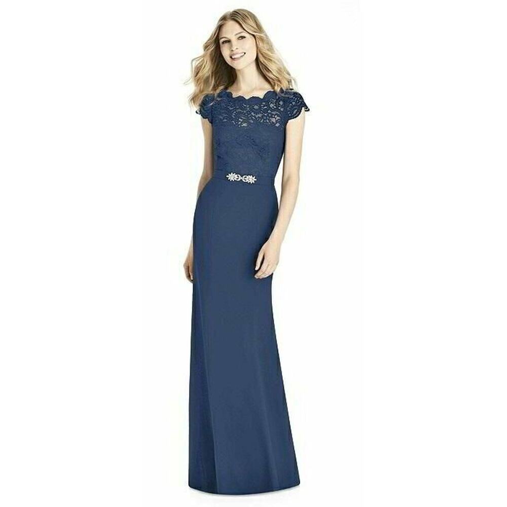 $280 Jenny Packham Bridesmaids Midnight Blue Crepe & Lace Dress 4 NEW